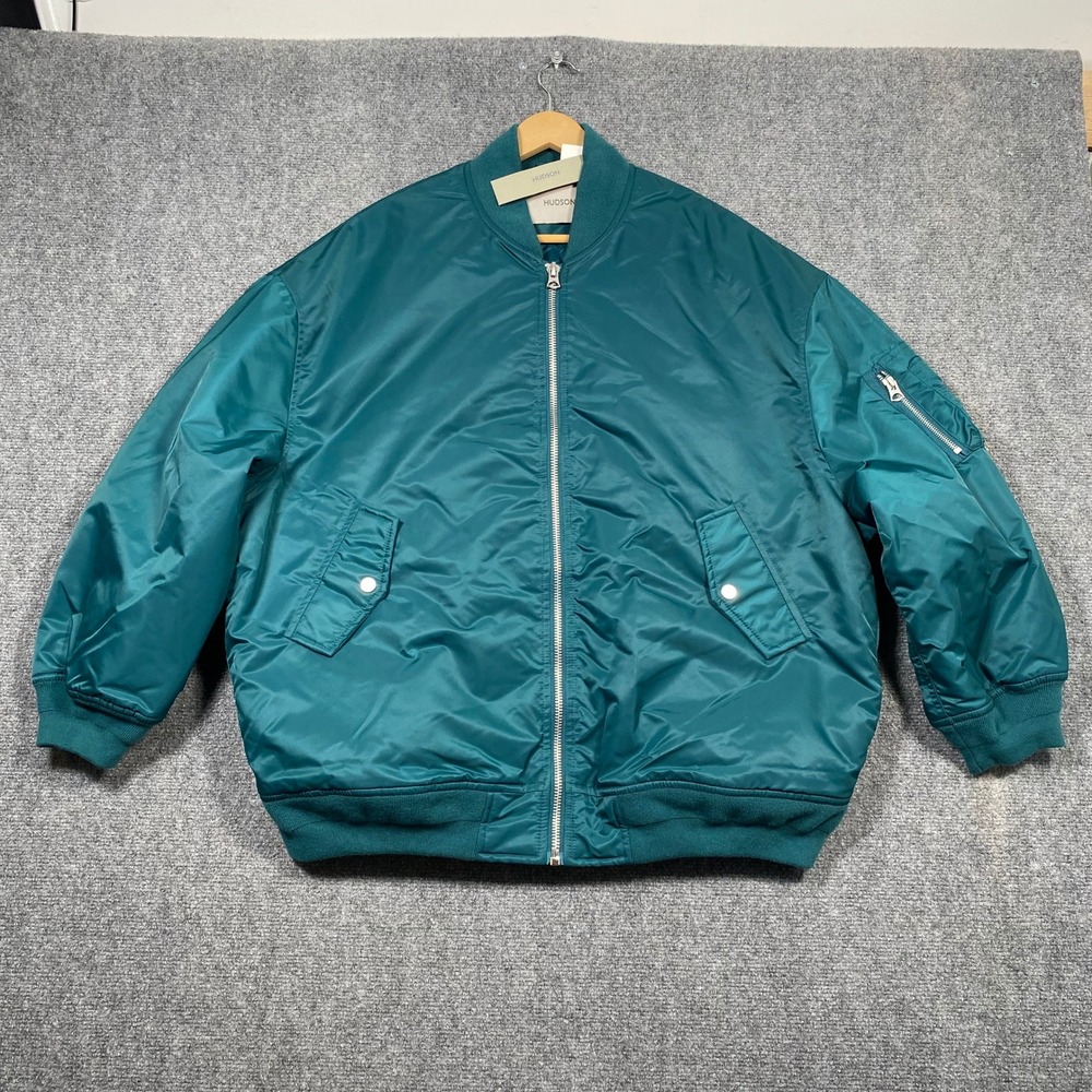 HUDSON Men Teal Quilted Bomber Jacket MA 1 Style Pockets‎ Size M